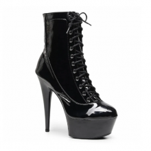 202410 Black Patent High Platform Dance Boots | Wujie - womens-latin-shoes-Wujie Shoes